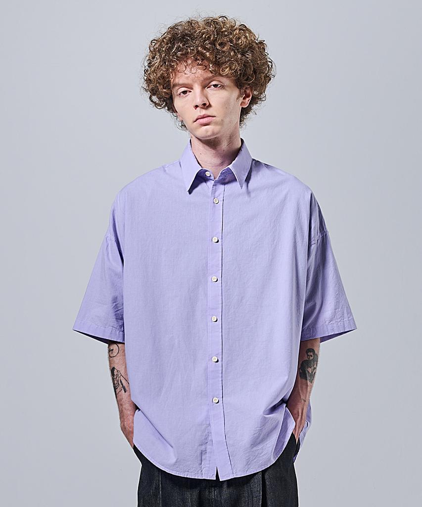 OTHERFITS Oversized Oxford Collar Short Sleeve Shirt (Purple)
