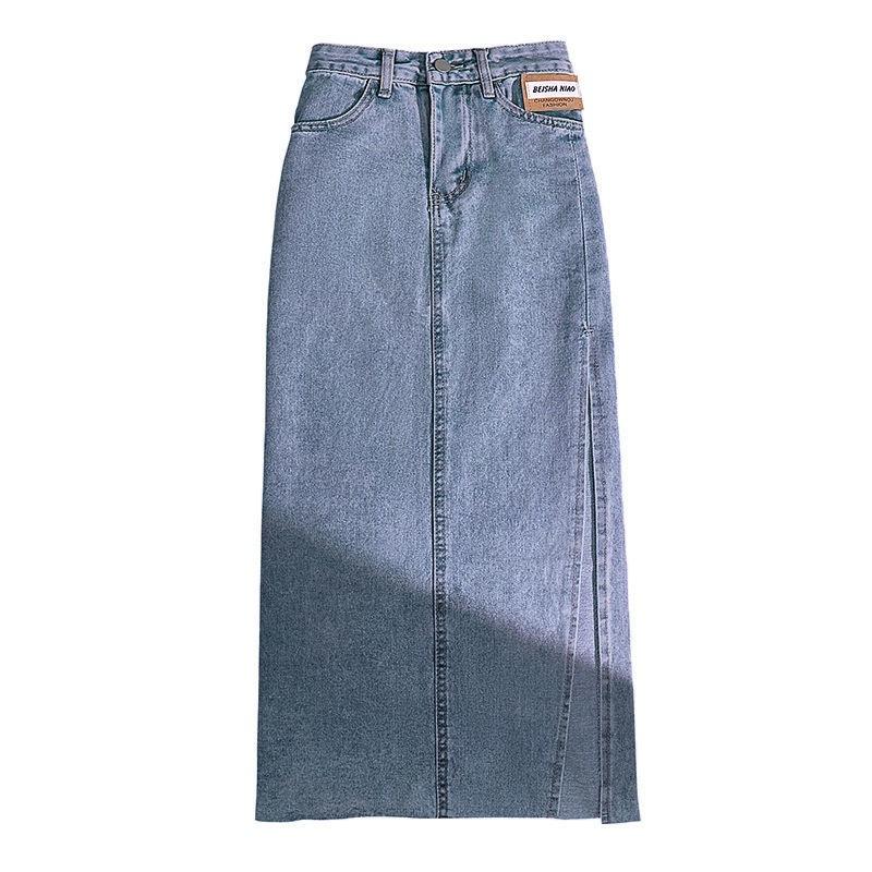 Pocket Denim Skirt Female Loose Design Sense Side Split High Waist Thin Burlap Bustier Skirt Female Versatile Comfortable Fashion Denim Bustier Skirt