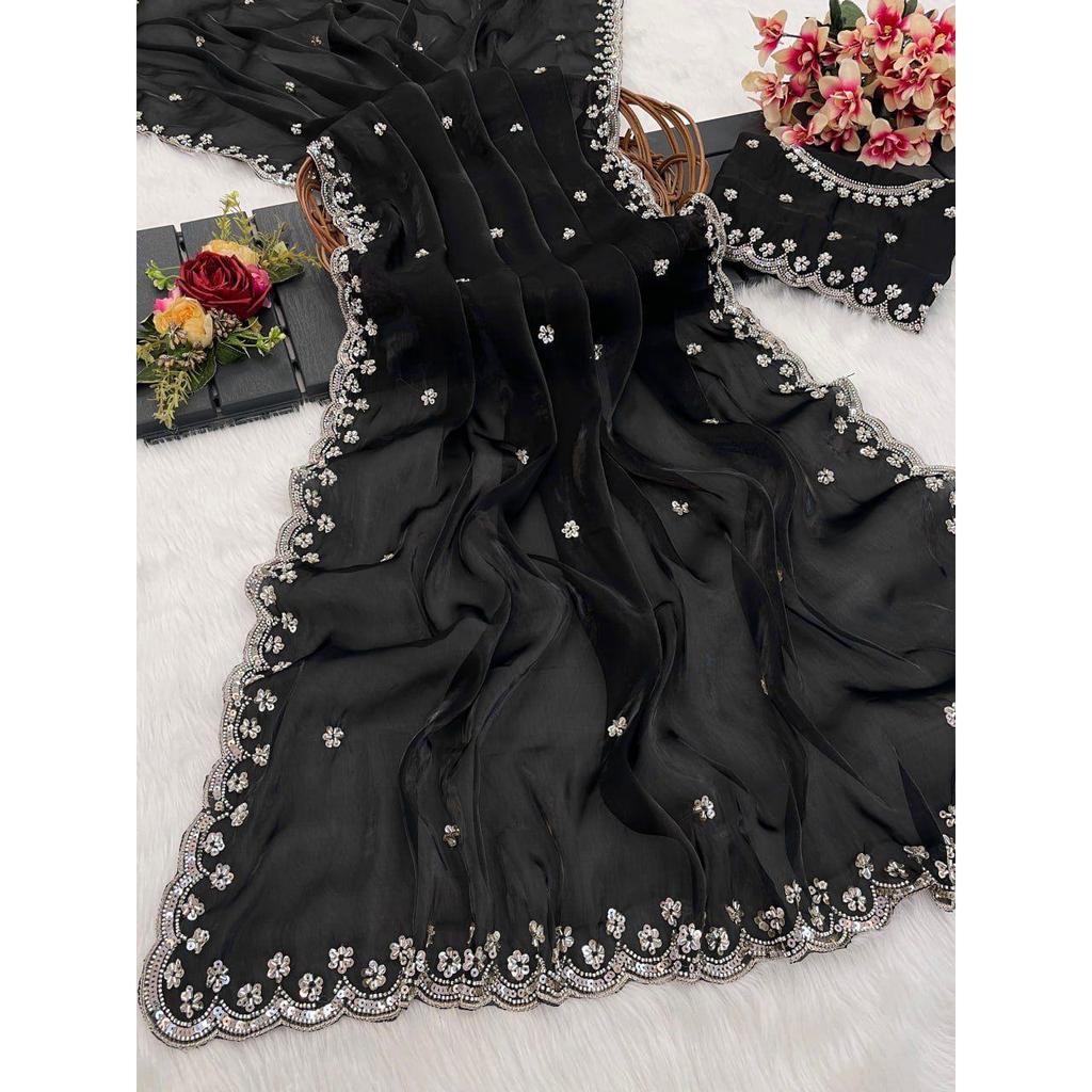 Последнее новое свадебное сари Тяжелая вышивка Настоящий Wal и Moti с пайетками*