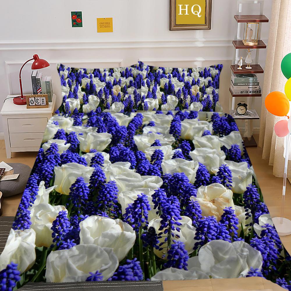Комплект постельного белья с 3D-цветочным принтом, двойной размер, домашний комплект постельного белья из микрофибры, модный комплект высокого одеяла