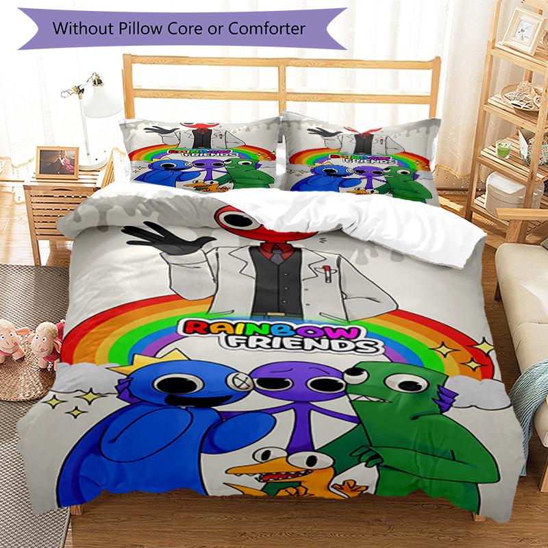 3pcs Rainbow Friends1 pattern bedding set duvet cover set includes duvet cover &pillowcases, perfect all season bedroom decoration & gift
