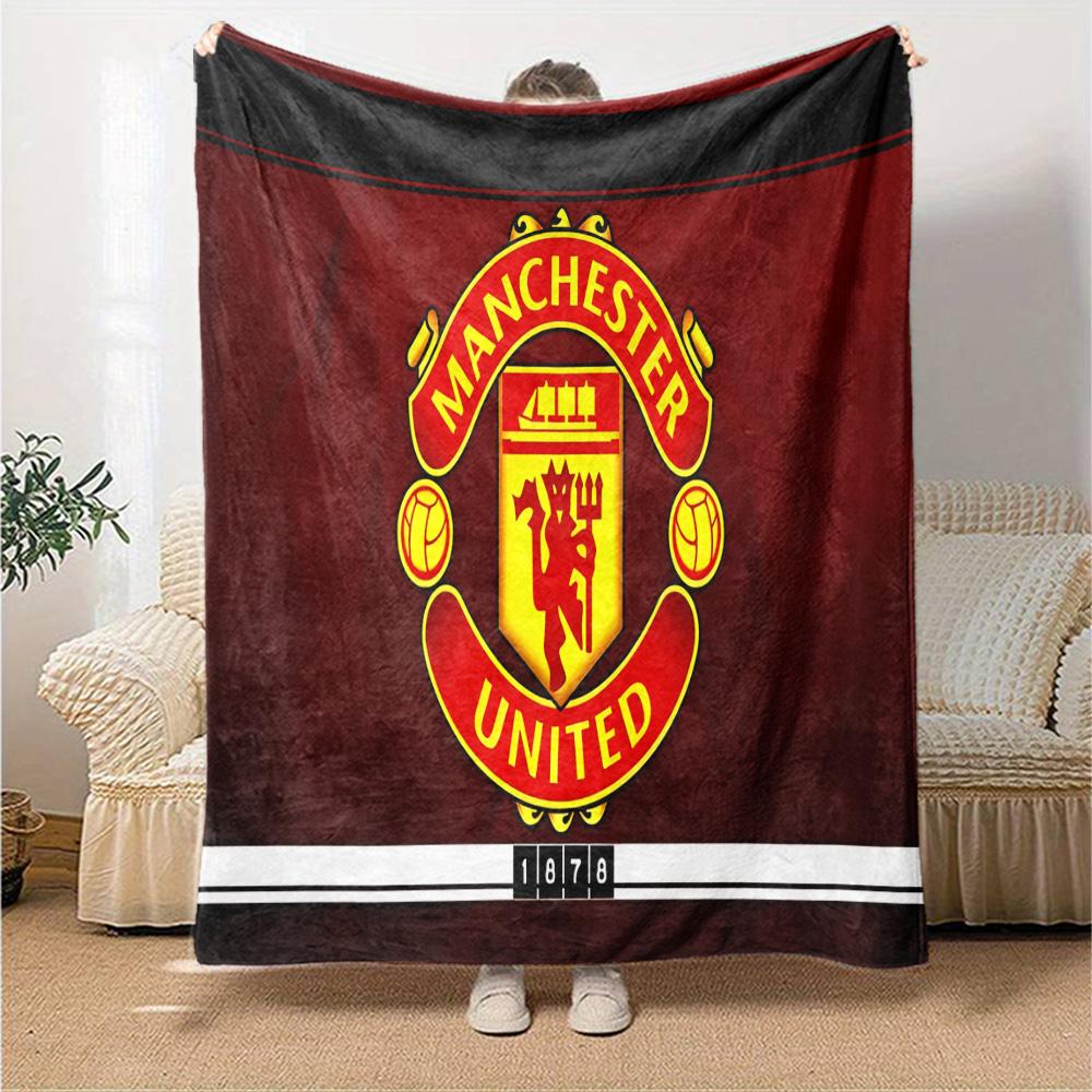 Manchester Crest Flannel Blanket, Soft Polyester, Modern Design, All-Season for Camping, Travel, Gifts for holidays or birthdays