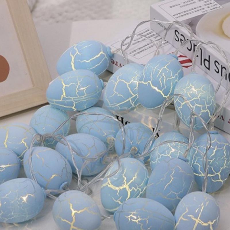Easter LED Crackle Egg & Bunny String Lights with Star Cotton Ball Decor