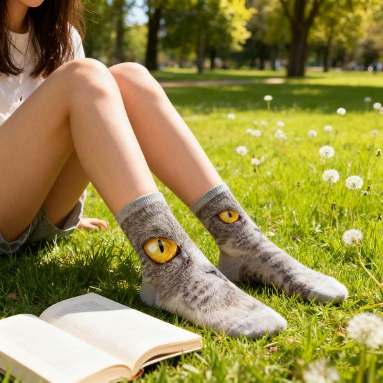 Yousheng Realistic Cat Face Socks 3D Cat Print Socks Breathable Cute Kitten Socks Funny Xmas Birthday Gifts for Women Men Cat Lovers