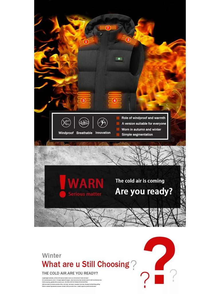 Мужской USB Электрический Жилет с Интеллектуальным Подогревом в Пятнадцати Зонах с Дисплеем.