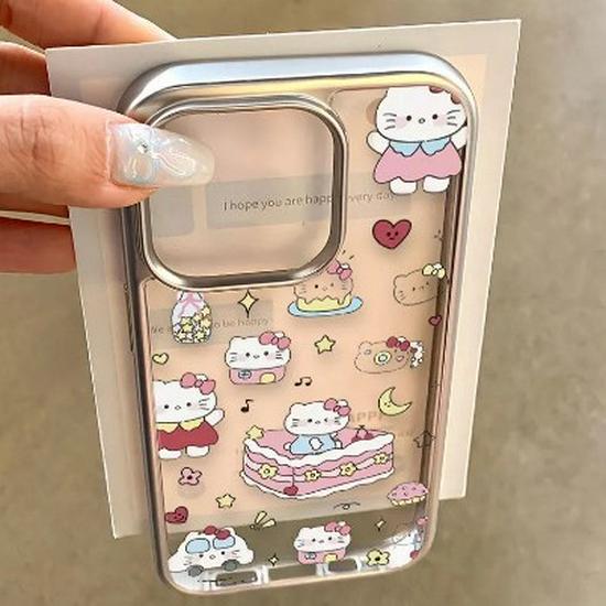 Посеребленный чехол-фоторамка Hello Kitty для Apple 17/16/15/14 Pro Max.