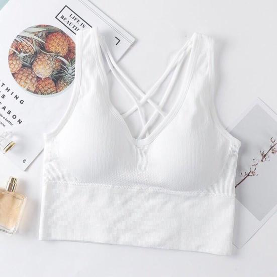 Women Vest Bra Cross Back V Neck Push Up Padded No Steel Ring Detachable Chest Pads Solid Color Yoga Bra Female Underwear