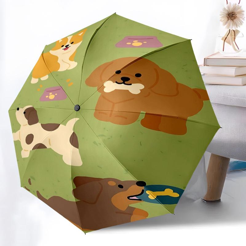1pc Puppies Playtime Auto Open/Close Umbrella with One-Touch Button, Compact Folding Canopy, Sturdy 8-Rib Windproof Design -044