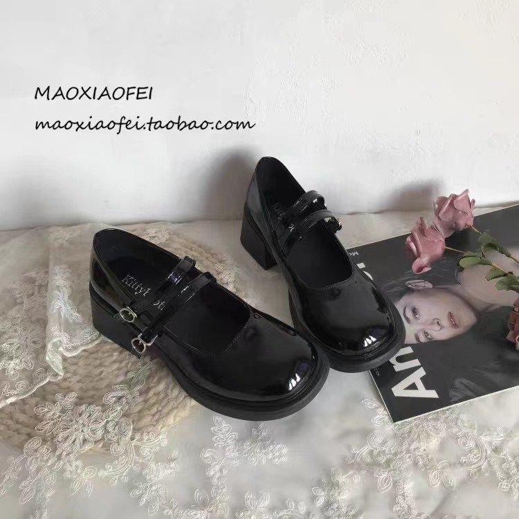 Французские туфли Мэри Джейн jk маленькие кожаные туфли новая осень одна пряжка на ремешке на толстой подошве на толстом каблуке высокие одиночные туфли