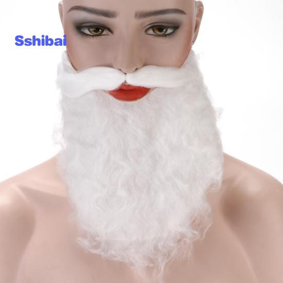 Рождественская борода Санта-Клауса, реалистичная вьющаяся, пушистая, мягкая резинка для взрослых и детей, косплей Санта-Клауса, искусственный белый руль, усы, костюм для вечеринки, реквизит