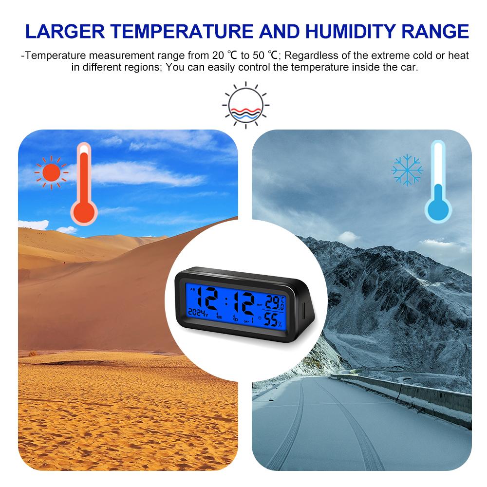 Solar Car Clocks Automotive Electronic Led Digital Clock Thermometer Hygrometer Display Time with Luminous Car Accessories