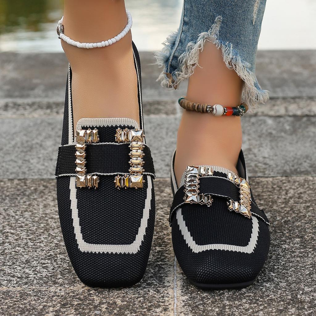 Модные женские балетки с квадратным носком, вязаные, дышащие, модные лоферы, слипоны, легкие кроссовки, женская дизайнерская обувь класса люкс