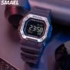 SMAEL 8059 Цифровые спортивные часы для мужчин с ЖК-дисплеем, будильник, большой экран, светодиодный дисплей, водонепроницаемость 50 Бар, ударопрочность, отображение дня/даты, пластиковый корпус