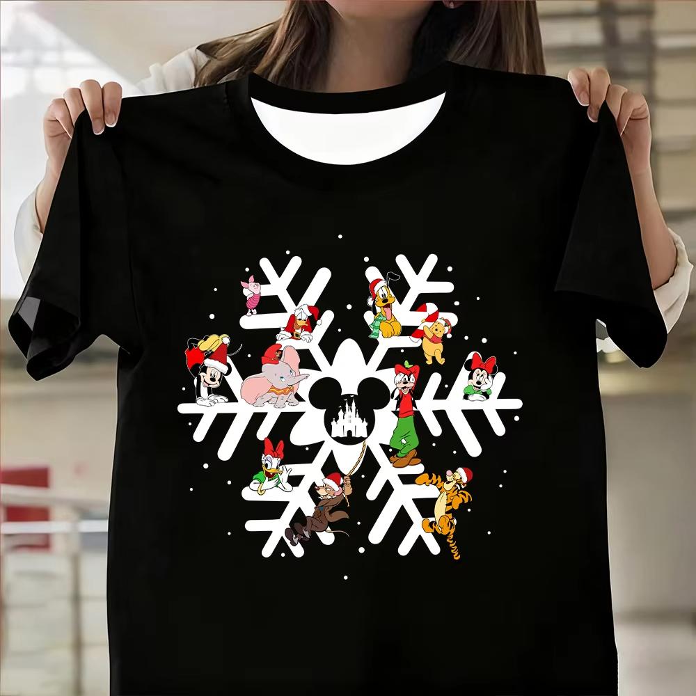 New Mickey Santa Claus Christmas Vintage Print Womens Brand Clothes Oversized TShirt Summer Fashion Casual Streetwear