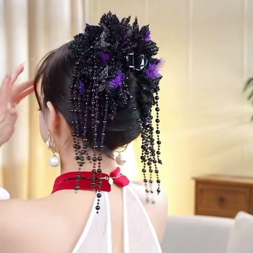 Feather Flower Pearls Hair Claw Cloth Hair Accessories Fashion Bow Hairgrips  for Girl