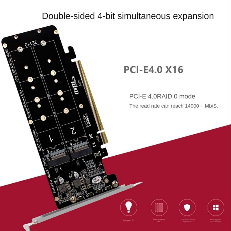 Двухдисковый PCIE Pciex16 для M.2 M-Key NVME SSD-карта расширения, поддерживает 4 Nvme M.2 M Key 2280 SSDAA