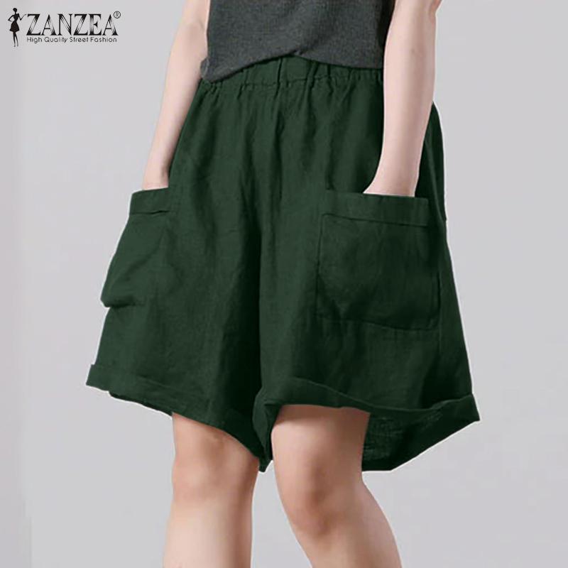 ZANZEA Женские повседневные свободные шорты А-силуэта с эластичной резинкой на талии
