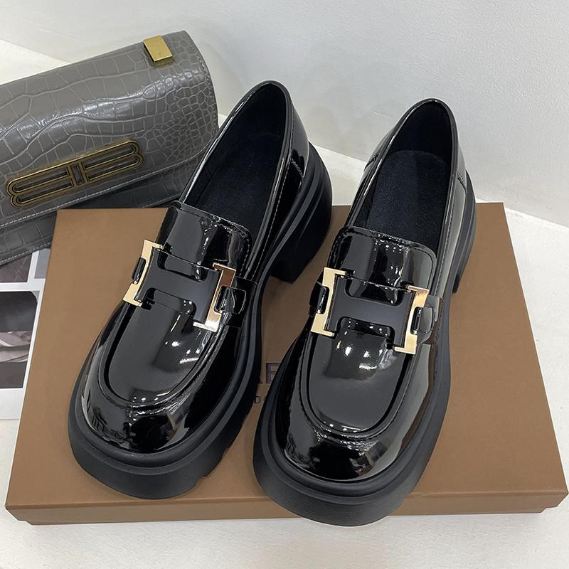 Fashion British Small Leather Shoes 2024 Summer New Height: 6.5 Cm Loafers, Black Leather Women's Shoes, Platform Leather Shoes