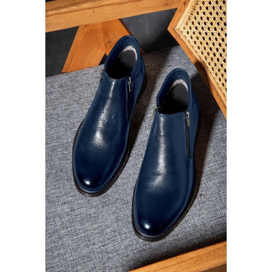 Мужские повседневные стильные ботинки из натуральной кожи на резиновой подошве с меховой подкладкой