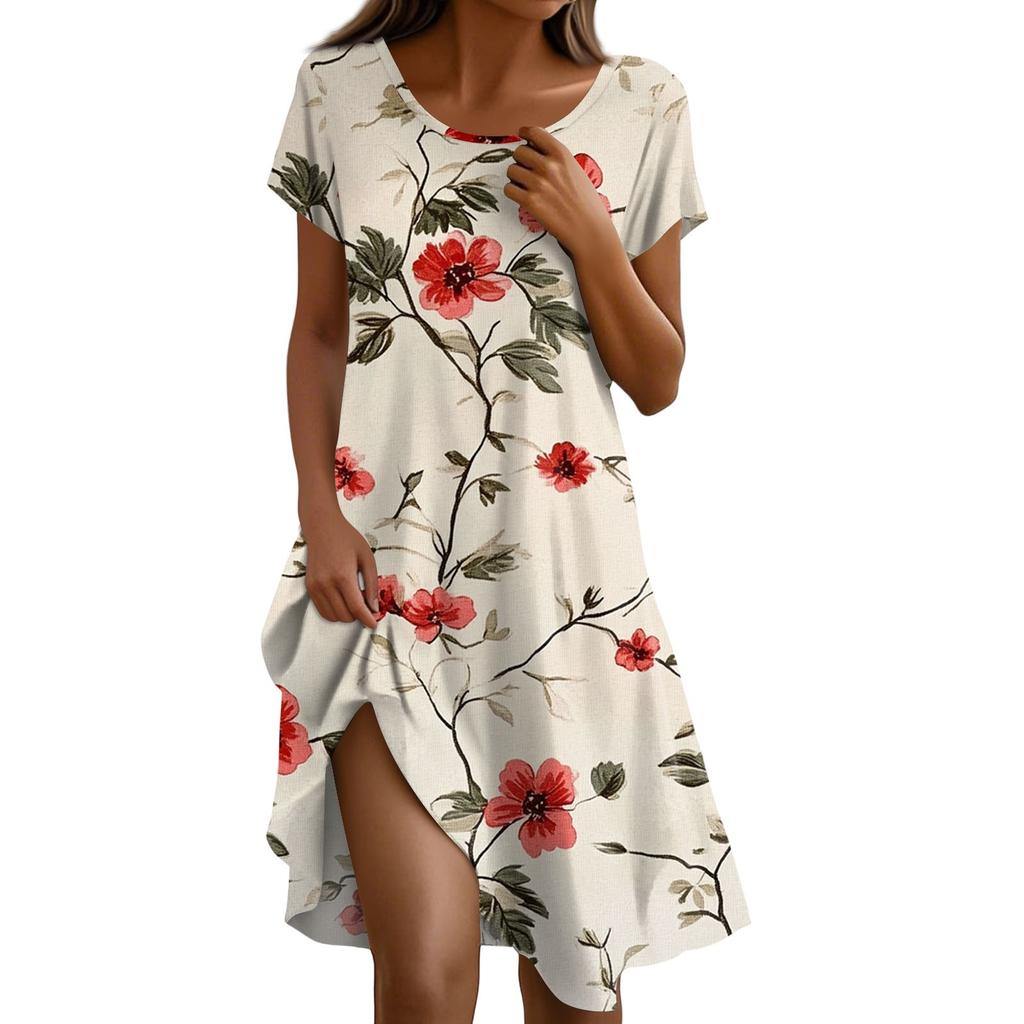 Платье в стиле бохо с коротким рукавом для женщин, повседневное, свободного кроя, летнее, сарафан с цветочным принтом и карманами