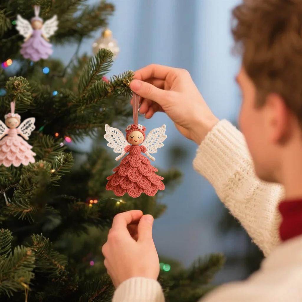 Рождественский набор для вязания крючком ангела своими руками, милый вязаный кулон на елку