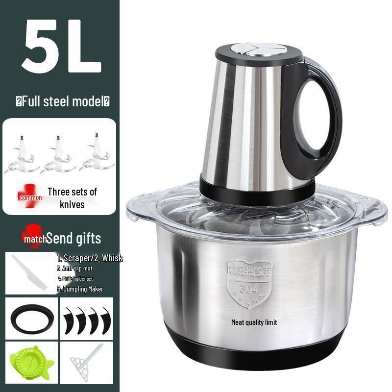 Electric Meat Grinder & Food Processor - Dough Mixer, Blender, Dumpling Filler, Chili Powder Maker