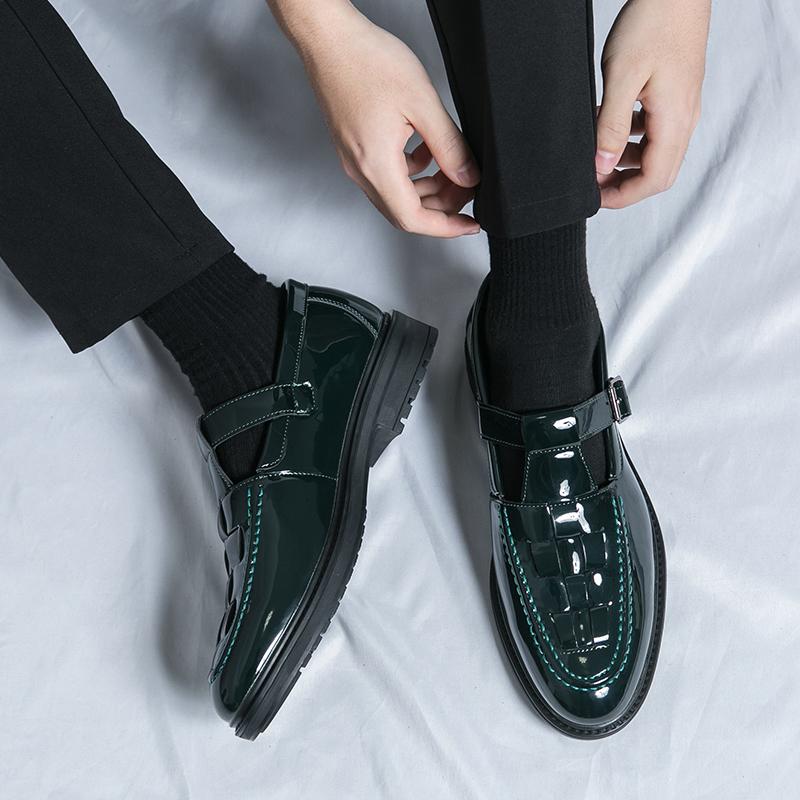 Лето 2024 года, новые мужские модные деловые туфли из лакированной кожи, дышащая обувь, мужская обувь для отдыха на открытом воздухе, черные, роскошные зеленые туфли