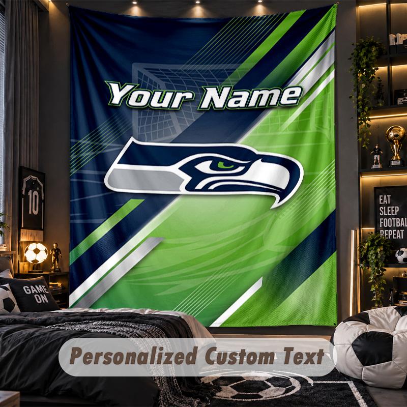 TapestrySeattle Seahawks Custom Name Text Personalized Wall Hanging Tapestry Home Wall Decor