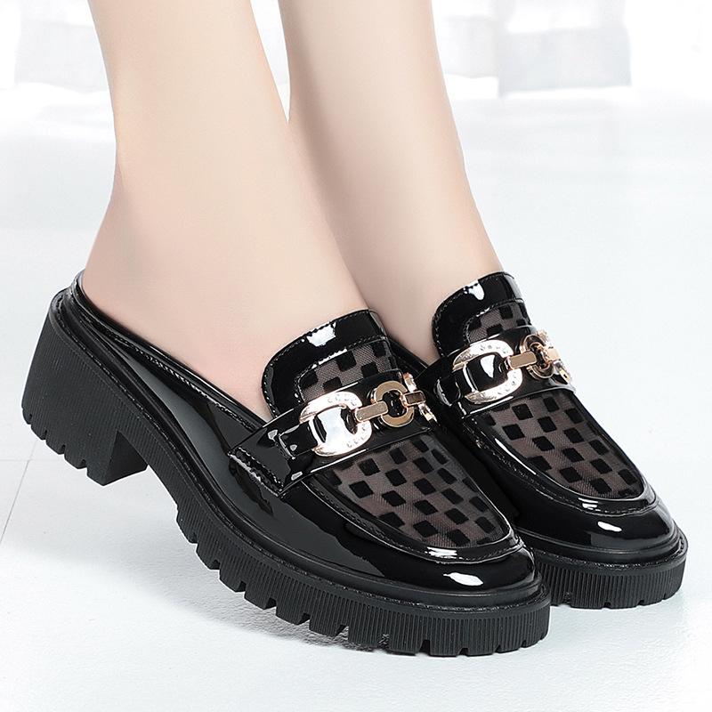 Мягкие кожаные мюли женские 2025 все сезоны новая мода слинбэк платформа металлическая отделка обувь тапочки сандалии досуг полые