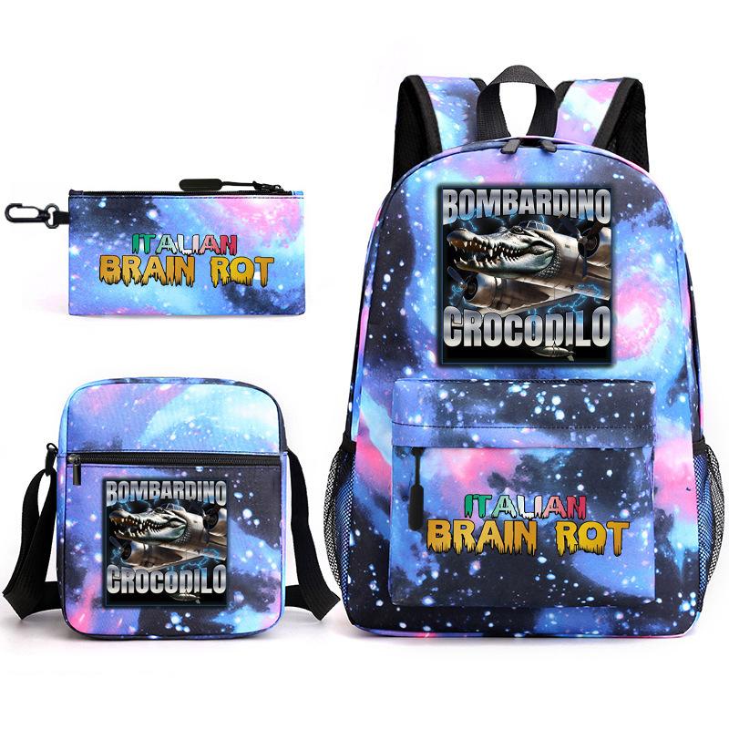 Abstract Foreign Shanhaijing Children's Schoolbag Tongtongsahur Cartoon Primary School Student Backpack Three-piece Set L