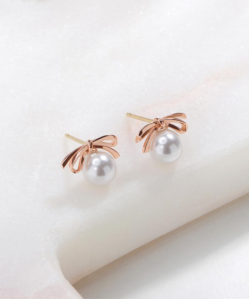 Mcel 14K Elle Ribbon Pearl Earrings