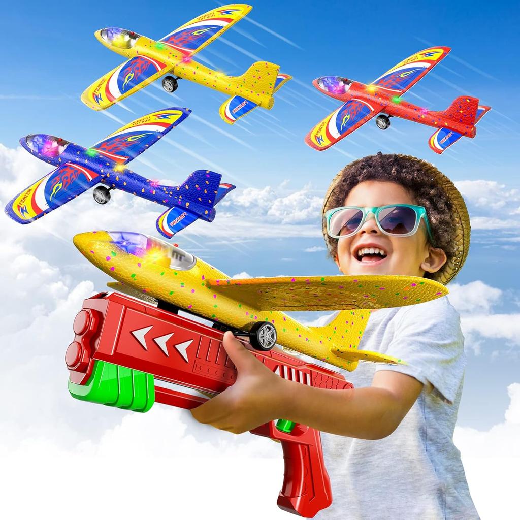 Pack Aeroplane Launcher Toy Aeroplane Construction Kits,LED Foam Glider Catapult, Flight Modes,3-12 Years Old Boys Girls Birthday Gifts