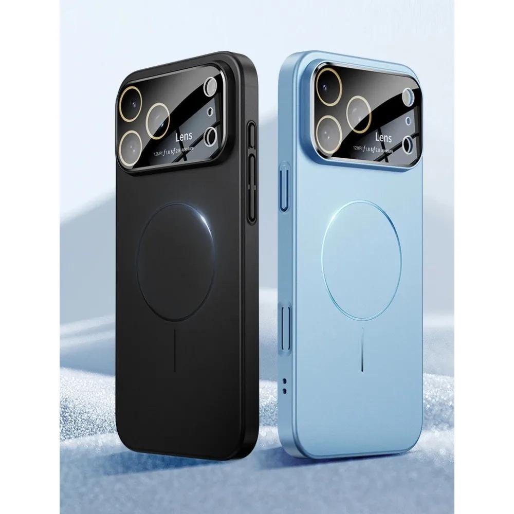 Магнитный беспроводной зарядный цветной чехол для iPhone 17 16 15 14 13 Pro Max Plus 17Air Ощущение кожи Большое окно Защитная крышка для объектива