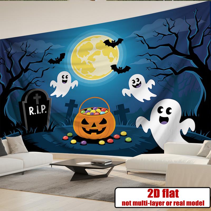 Halloween Backdrop Pumpkin Bat Polyester Party Wall Decor