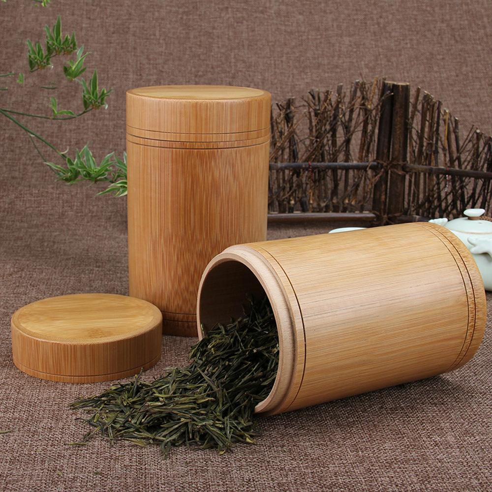 Tube Natural With Lid Jar Handmade Bamboo Tea Canister Organizer Storage Box Container