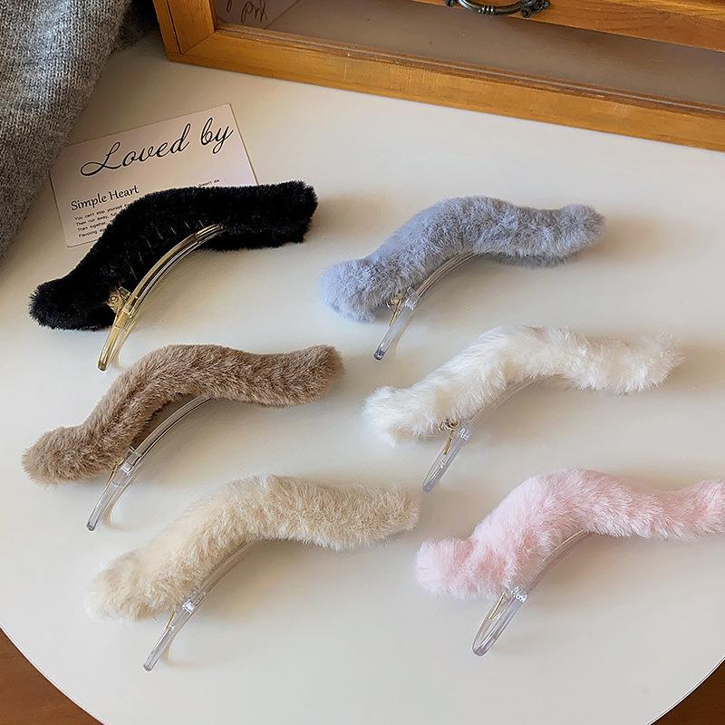 2024 Осень/Зима Большая плюшевая заколка для волос «Утконос» — пушистая заколка для волос на затылке