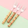 1Pc Wood Bamboo Handle Cutlery 304 Stainless Steel Dinnerware Serving Fork Spoon Flatware Knife Salad Fork Tea Spoon Tableware