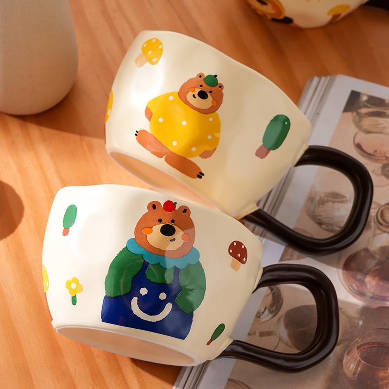 Household Suit with Handheld Ceramic Cup Bear Cute Animal Mug Simple Set of Girls Couple Water Cup Gift