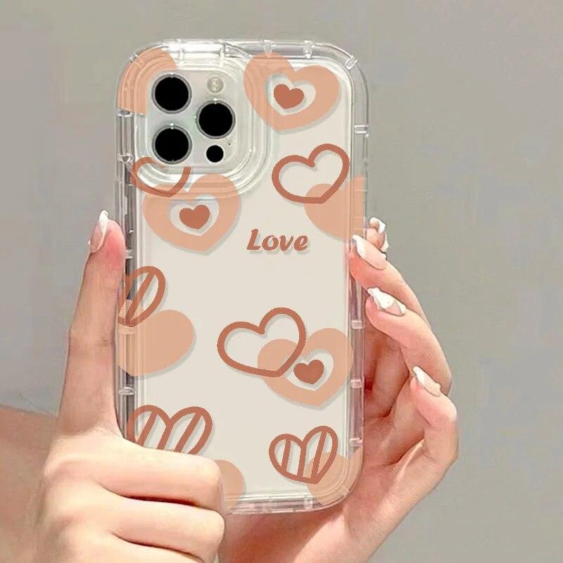 Love Heart Phone Case For iPhone 13 Case iPhone 14 15 Pro Max 11 12 XR XS X 7 8 15 Plus SE Cute Flower Shockproof Bumper Cover