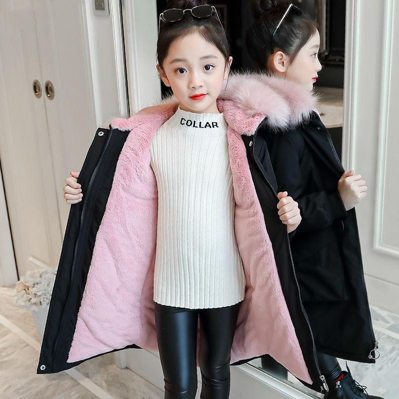 Girls Down Coat Jacket Cotton Outwear Overcoat Fur Warm Thicken Plus Velvet Winter Breathable Children's Clothing