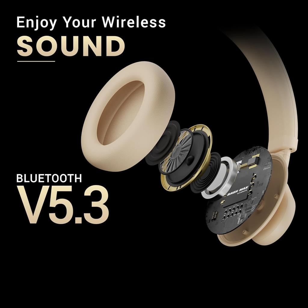 Hammer Bash Max Over The Ear Wireless Bluetooth Headphones with Mic, Touch Control, Deep Bass, Upto 18 Hours Playtime, Bluetooth 5.3 (Apricot)