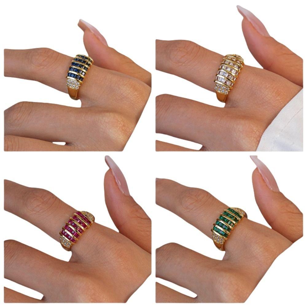 Jewelry Accessories Zircon Opening Ring Geometric Chunky Enamel Ring Rhinestone Ring Women Gift