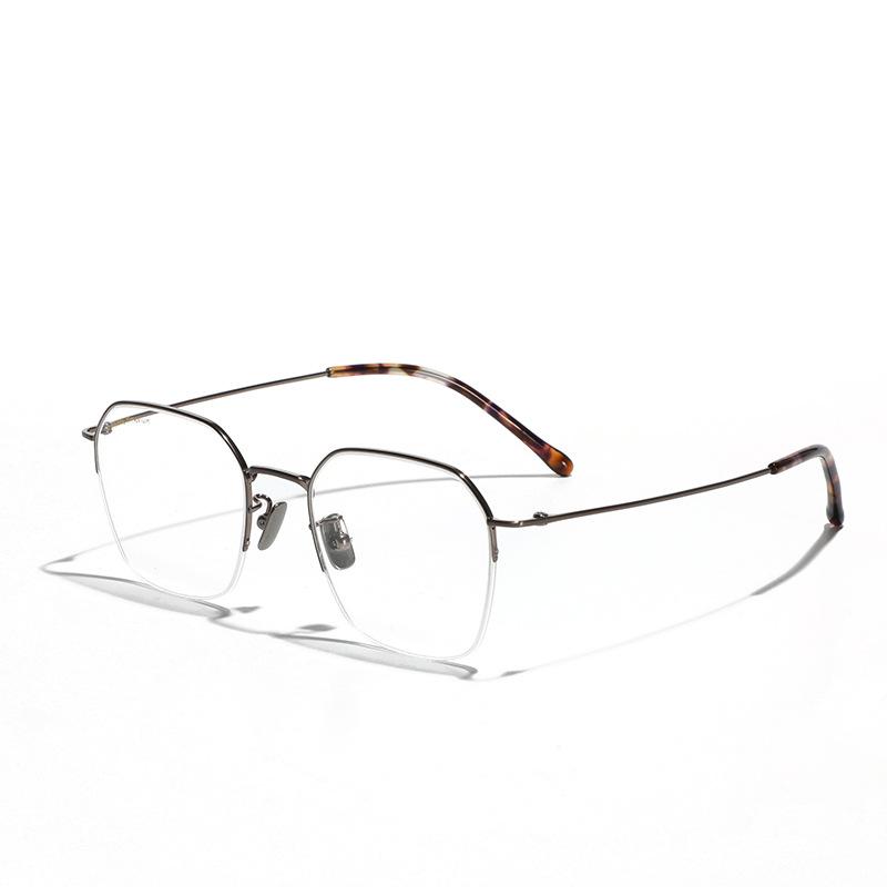Очки Полуободковая Металлическая Титановая Оправа Женские, Квадратные Крупногабаритные Плоские Очки Мужские, Очки для Близорукости Без Макияжа
