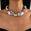 Stylish Irregular Metallic Necklace Set: European & American Shiny Pleated Design AVE