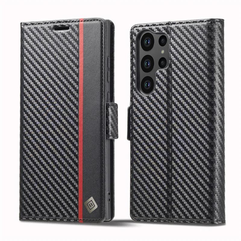 Чехол-книжка с магнитом из углеродного волокна Note20 Ultra для Samsung Galaxy Note 20 Ultra Чехол Samsung Note 20Ultra Мягкая кожаная книжка Funda