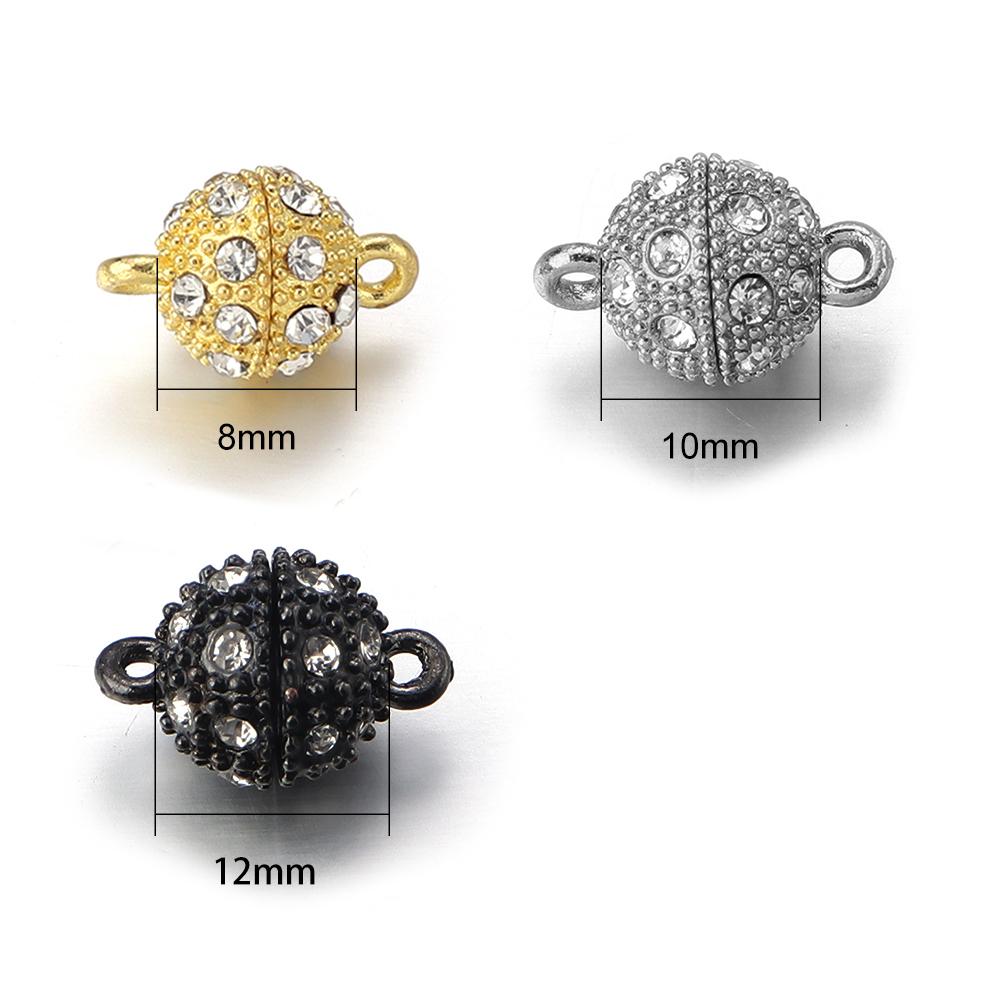5PCS 8 10 12mm Round Crystal Magnetic Clasps DIY Necklace Bracelet Buckle Hook Clasps End Clasps Connectors for Jewelry Making