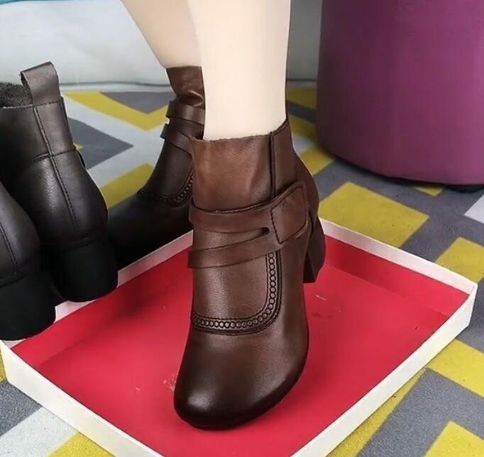 Новые модные ботинки с ремешками, зимняя обувь для женщин, осенние кожаные ботильоны, ботильоны с липучками, женские зеленые туфли в стиле ретро