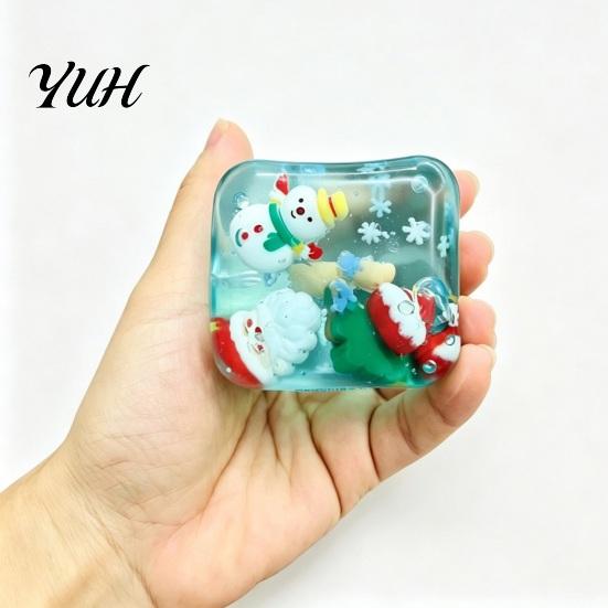 Christmas Sensory Cube Toys Stress Relief Toy, Clear Squeeze with 3D Snowman, Adults Relaxation Aid Santa Claus, Gingerbread, Xmas Tree, Hand