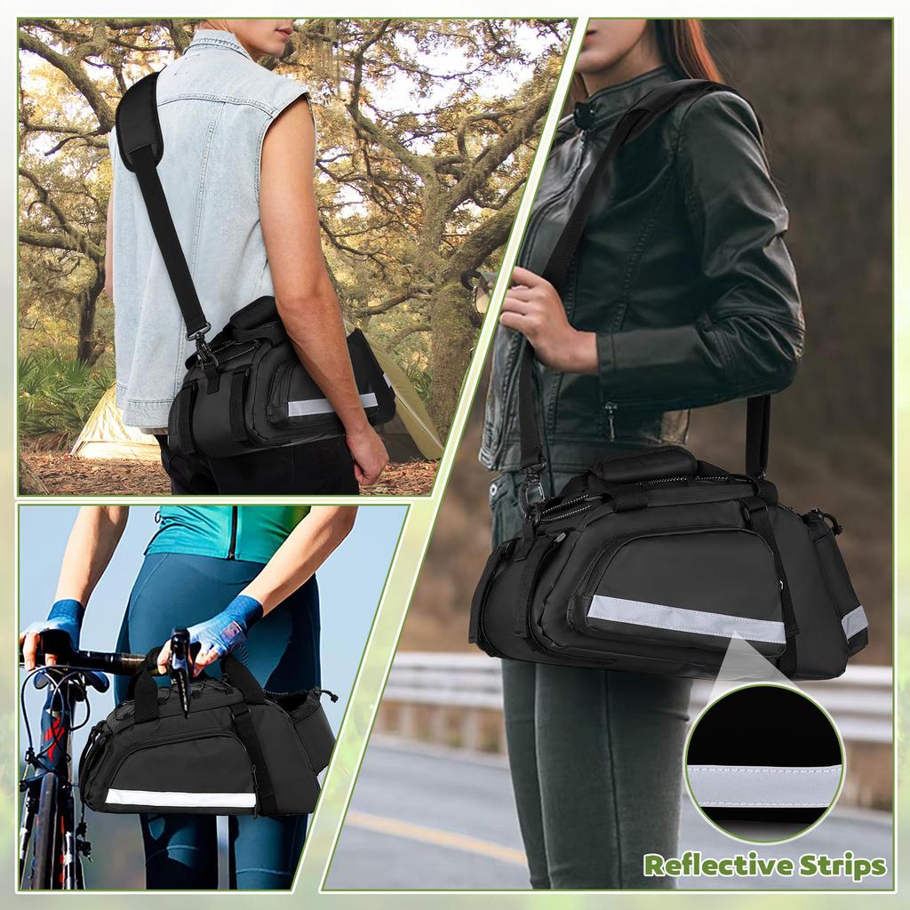 LoDrid 12L Bicycle Rear Bag, Waterproof Pannier Bag, Large Capacity, with Reflective Tape