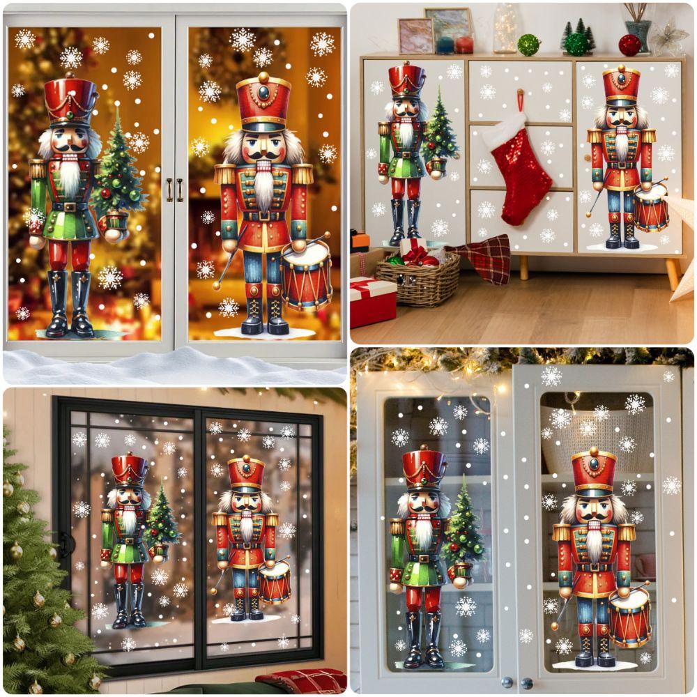 Multicolor Decorative Decals Cartoon Glass Door Decals Static Sticker  Christmas Decoration